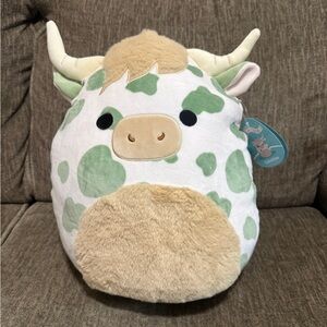 Squishmallow Celestino the Green Spotted Highland Cow 14 inches Plush